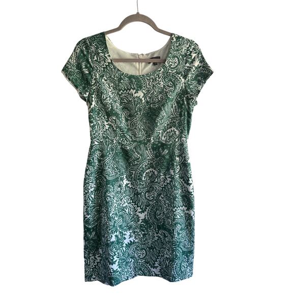 The Limited Green and White Paisley Shift Short Sleeve Dress size 4 Career - Picture 2 of 8